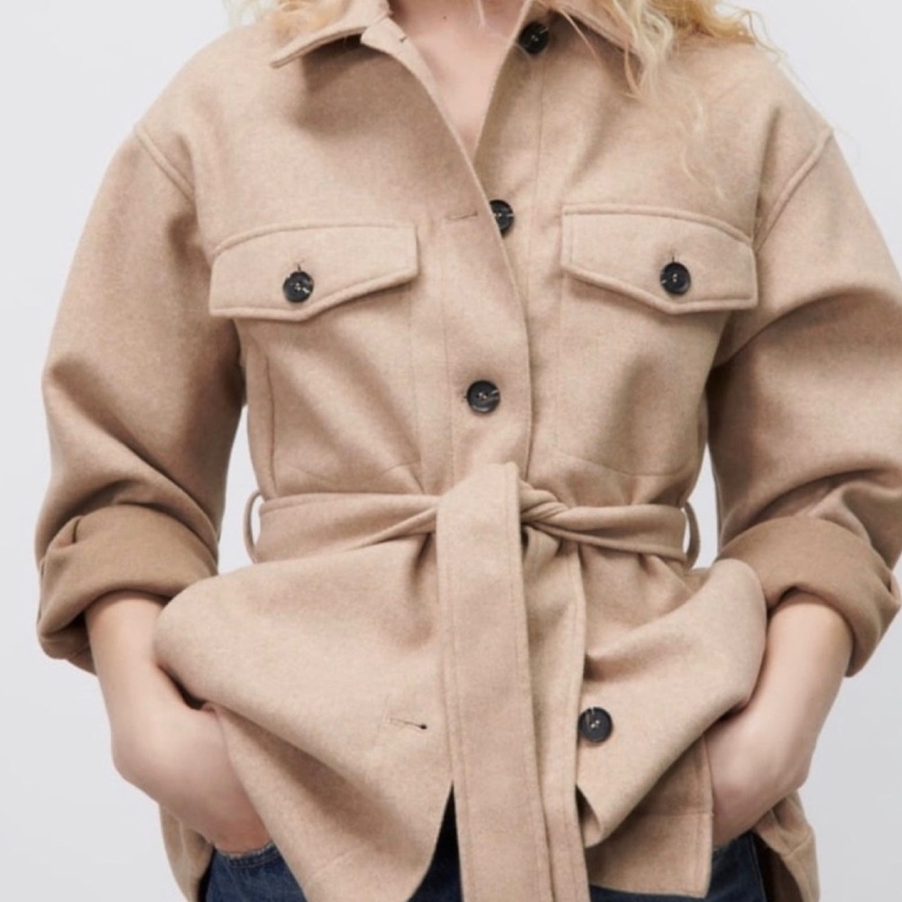 {Zara} Belted Beige Shacket Size M